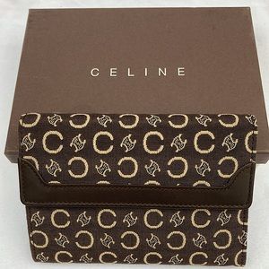 Celine vintage logo leather/fabric jacquard pierre wallet